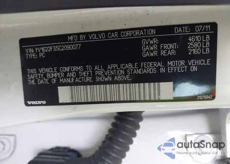 2012 Volvo S60 T5 из США, поврежденный, VIN YV1622FS5C2090077